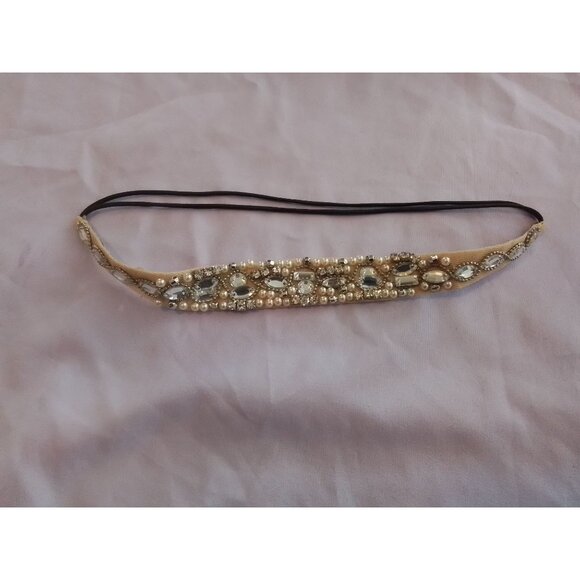 Vintage Beaded Rhinestone Headband With Elastic Strap - Picture 1 of 3